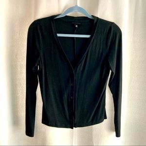 Black Ribbed Button Up Cardigan